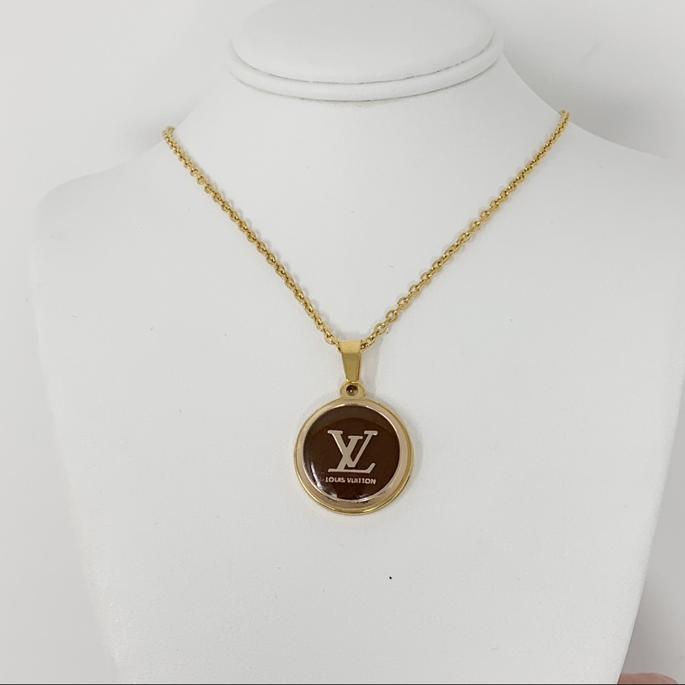 Repurposed Louis Vuitton button necklace